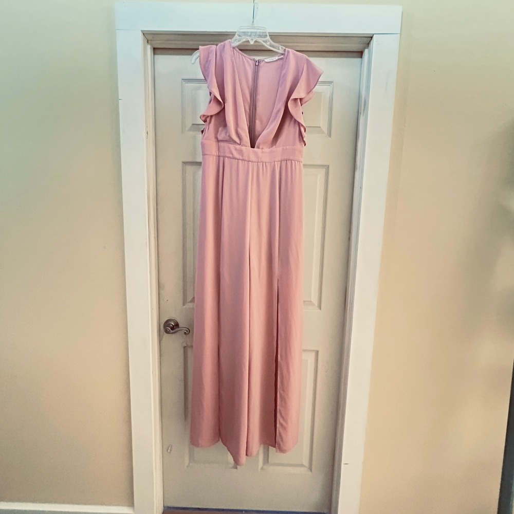 Charme U Women's Jumpsuit Pink Flutter Sleeve Wide Leg Formal Occasion‎ L